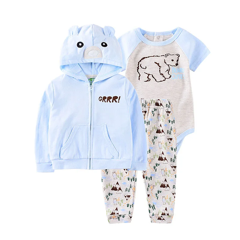 Комплект одежды для маленьких мальчиков и девочек, хлопковая куртка с капюшоном и длинными рукавами+ штаны+ комбинезоны для новорожденных, одежда для малышей, одежда унисекс для новорожденных - Цвет: 4
