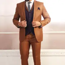 Новинка года Дизайн коричневый человек костюм фиолетовый жилет жениха Смокинги для женихов итальянский Стиль 3 предмета мужские свадебные Пром ужин Костюмы Herren