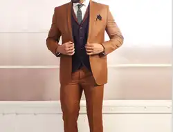 Новинка 2017 года Дизайн коричневый человек костюм фиолетовый жилет жениха Смокинги для женихов итальянский Стиль 3 предмета мужские