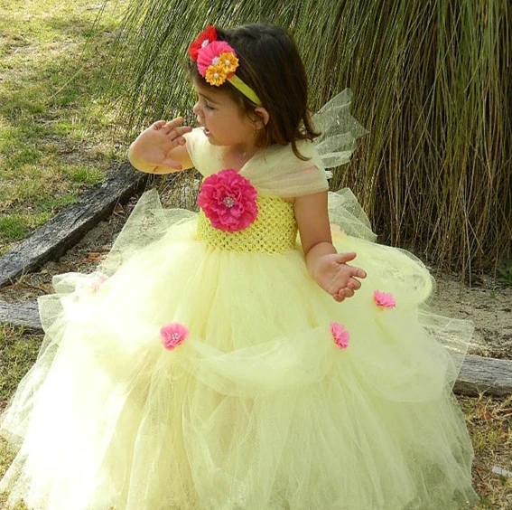 Elegante Vestido de Princesa Flower Girls Tutu Vestido de la Bella y la Bestia Con La