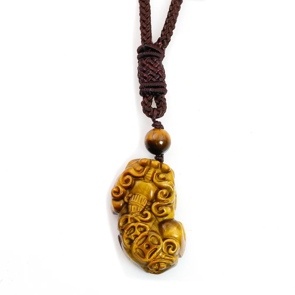

Natural Stone Obsidian With Tiger Eye Brave Troops Necklaces Pendants For Women and Men Lucky Gift Brave Amulets And Talismans