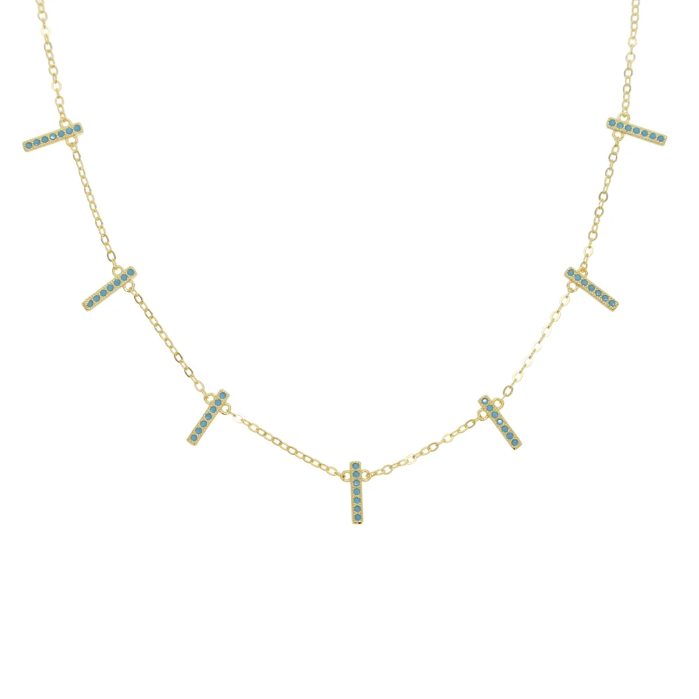 

gold filled 100% 925 sterling silver minimal bar cz turquoises stone fashion classic necklace 2019 summer new gorgeous necklace
