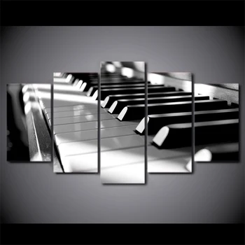 

5 Panel Canvas Art HD Print Piano Keys Black And White Picture Paintings For Living Room Wall Scandinavian