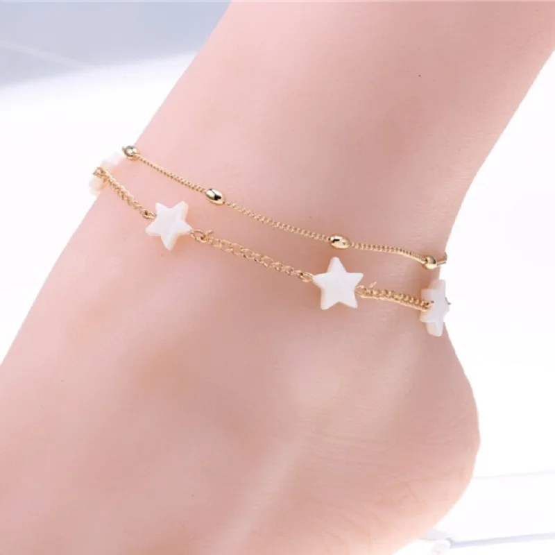 

New Fashion Five-pointed Star Double-pearl Lady Beach Anklet Women's favorite gift Woman's favorite jewelry