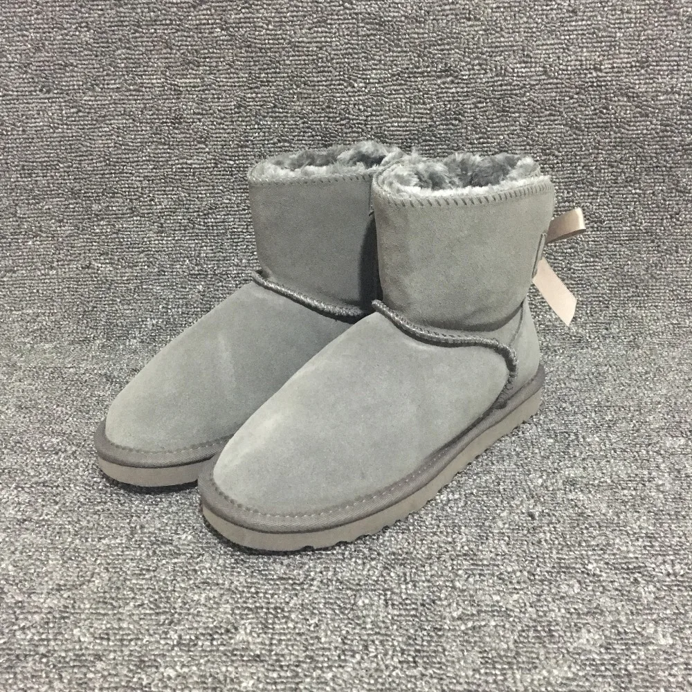 

HOT Australia Women Snow Boots Cute 1-Bow Back Winter Warm Cow Suede Leather Outdoor Ankle Boots Brand Ivg Plus Size US3-14
