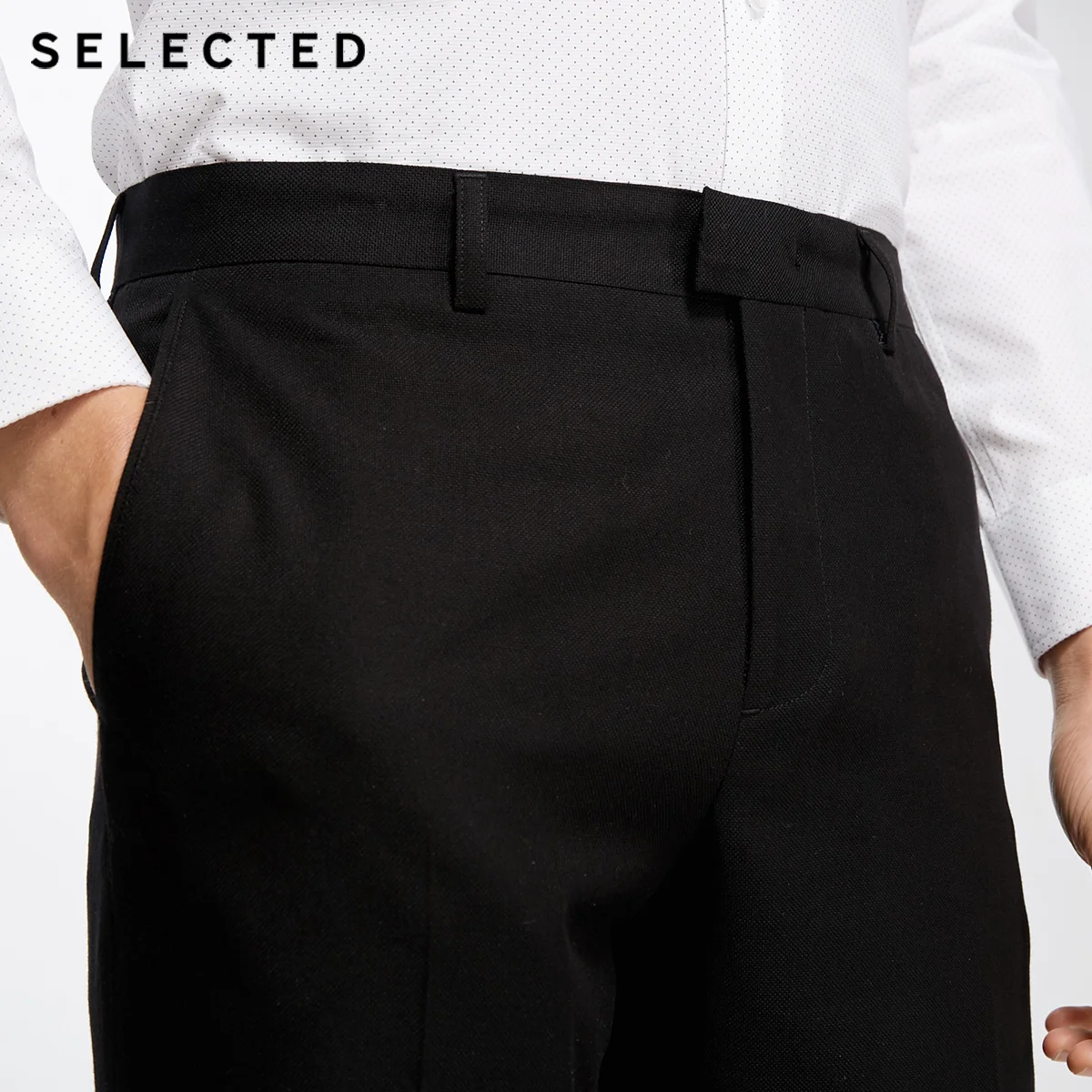 SELECTED Men's Straight Fit Pure Color Slim Drapery Suit Pants T|41816A501