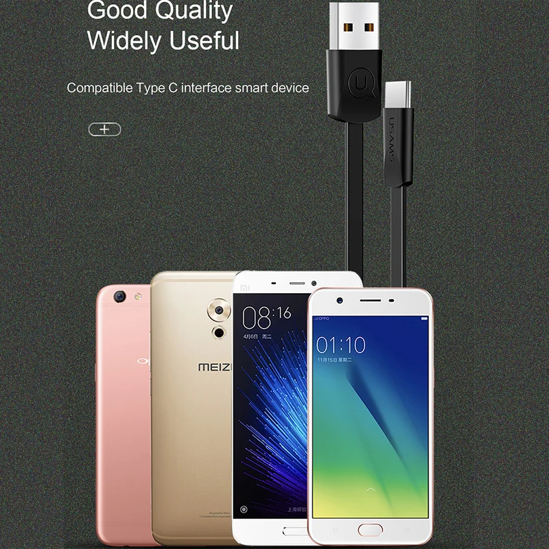 10 шт./партия USB кабель Type C usb USAMS для Samsung S9 s8 plus быстрой зарядки и передачи данных