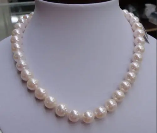 

Free shipping hot sale Women Bridal Wedding Jewelry >>9-10MM AAA+ NATURAL WHITE SOUTH SEA ROUND PEARL NECKLACE 18