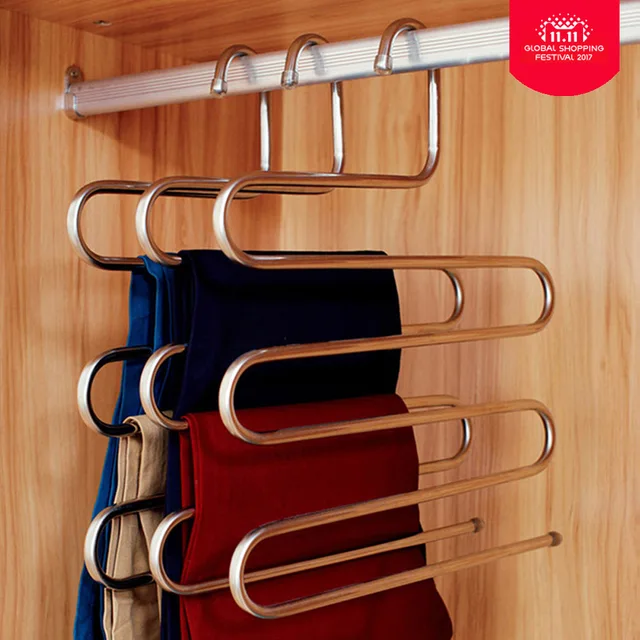 Stainless Steel S Shape Closet Pant Trousers Rack Magic Stainless Steel S Shape Closet Pant Trousers Rack Magic Hanger Multi 5 Layers