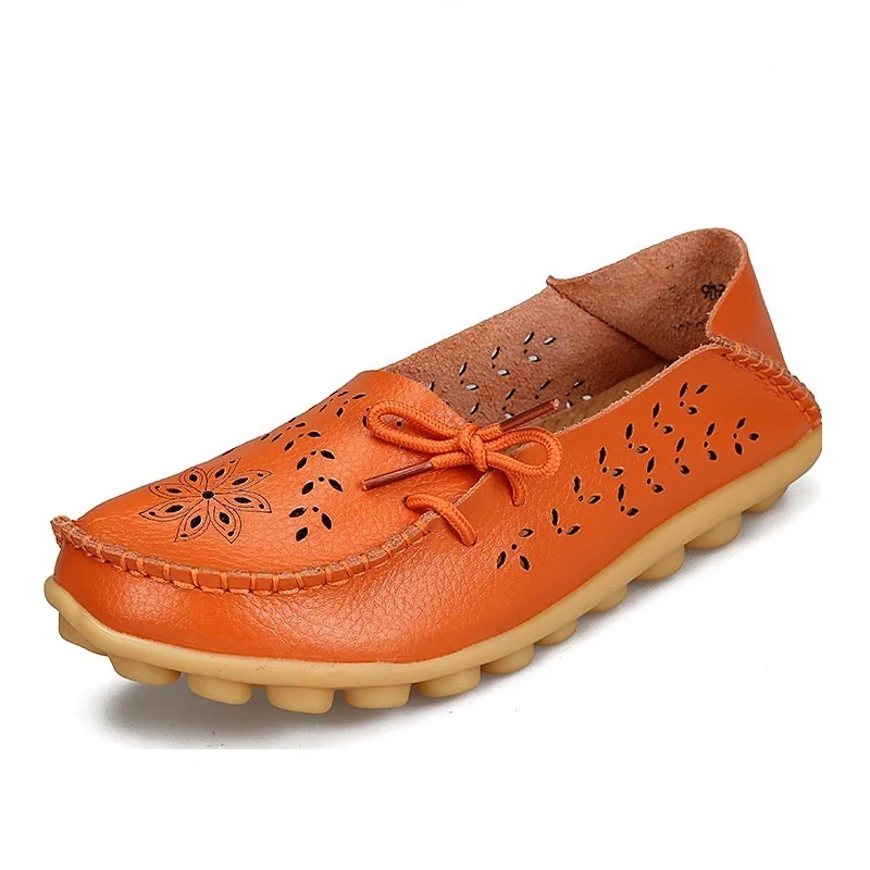 Женская обувь на плоской подошве; скидки; модные повседневные лоферы из натуральной кожи; женская обувь; сезон лето-осень; балетки на плоской подошве с перфорацией - Цвет: orange
