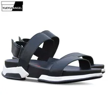 Новые мужские сандалии с ремешками на лодыжках, Повседневная пляжная Праздничная обувь, мужские модные тапочки из натуральной кожи на толстой платформе