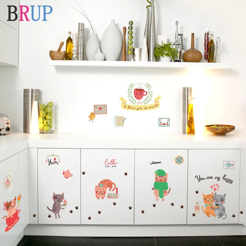 145*48cm Cartoon Cats Kitchen Wall Stickers Lovely Animals Home Decor for Kids Room Art Decorative Vinyls for Walls Waterproof 145*48cm Cartoon Cats Kitchen Wall Stickers Lovely Animals Home Decor for Kids Room Art Decorative Vinyls for Walls Waterproof