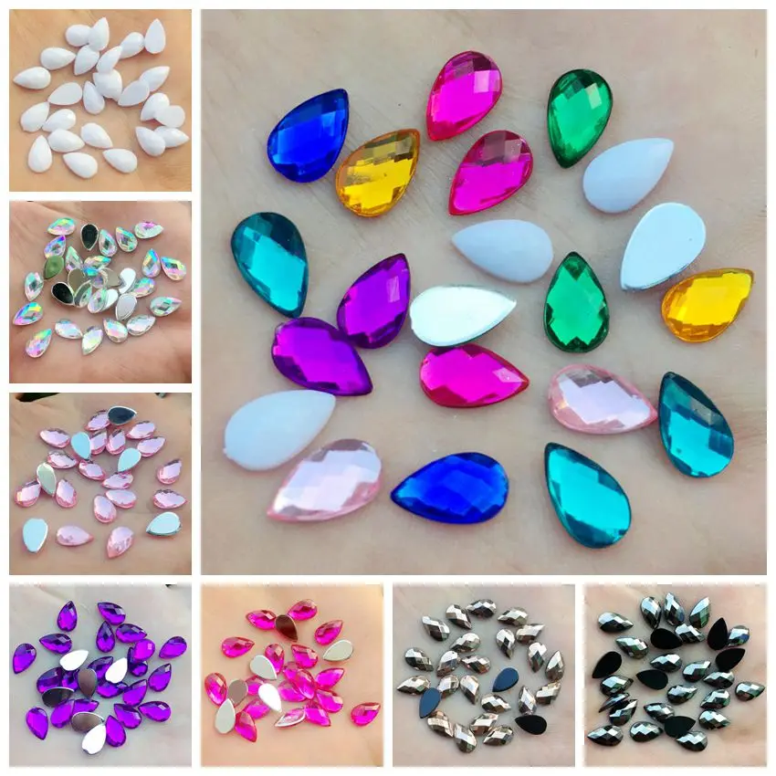 

80pcs 6*10mm Tear drop Rhinestones Flat Back Acrylic Gems Crystal Stones Non Sewing Beads for DIY Clothes -HB00