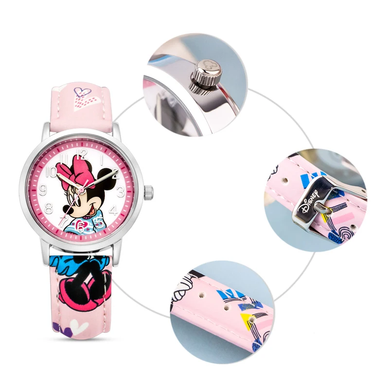 Original Disney 14003 Minnie Cutie Pretty Girl Sweet Dream Student Love Beautiful PU Band Watch Child Best Gift Good Quality NEW