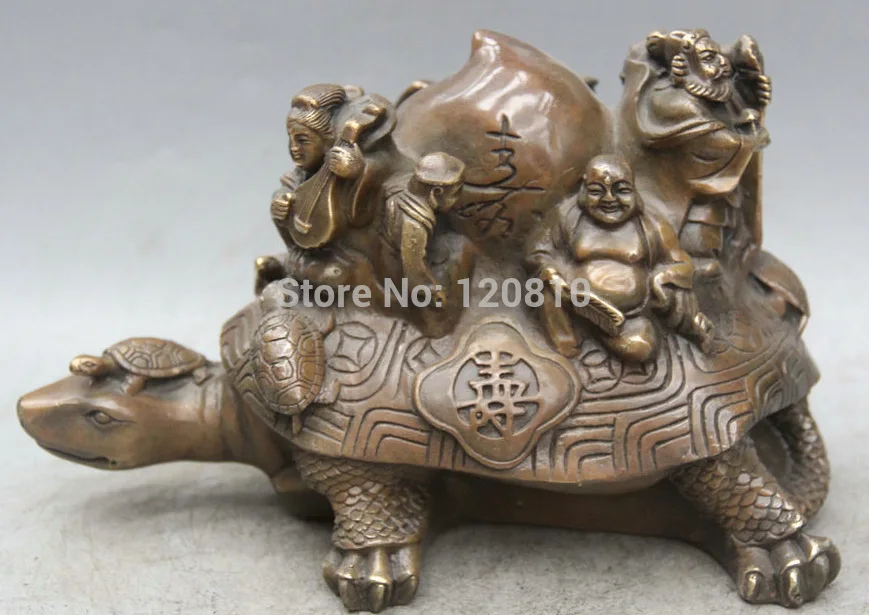 

10" Chinese Fengshui Copper 8 Immortals Dragon Tortoise Turtle Statue Sculpture