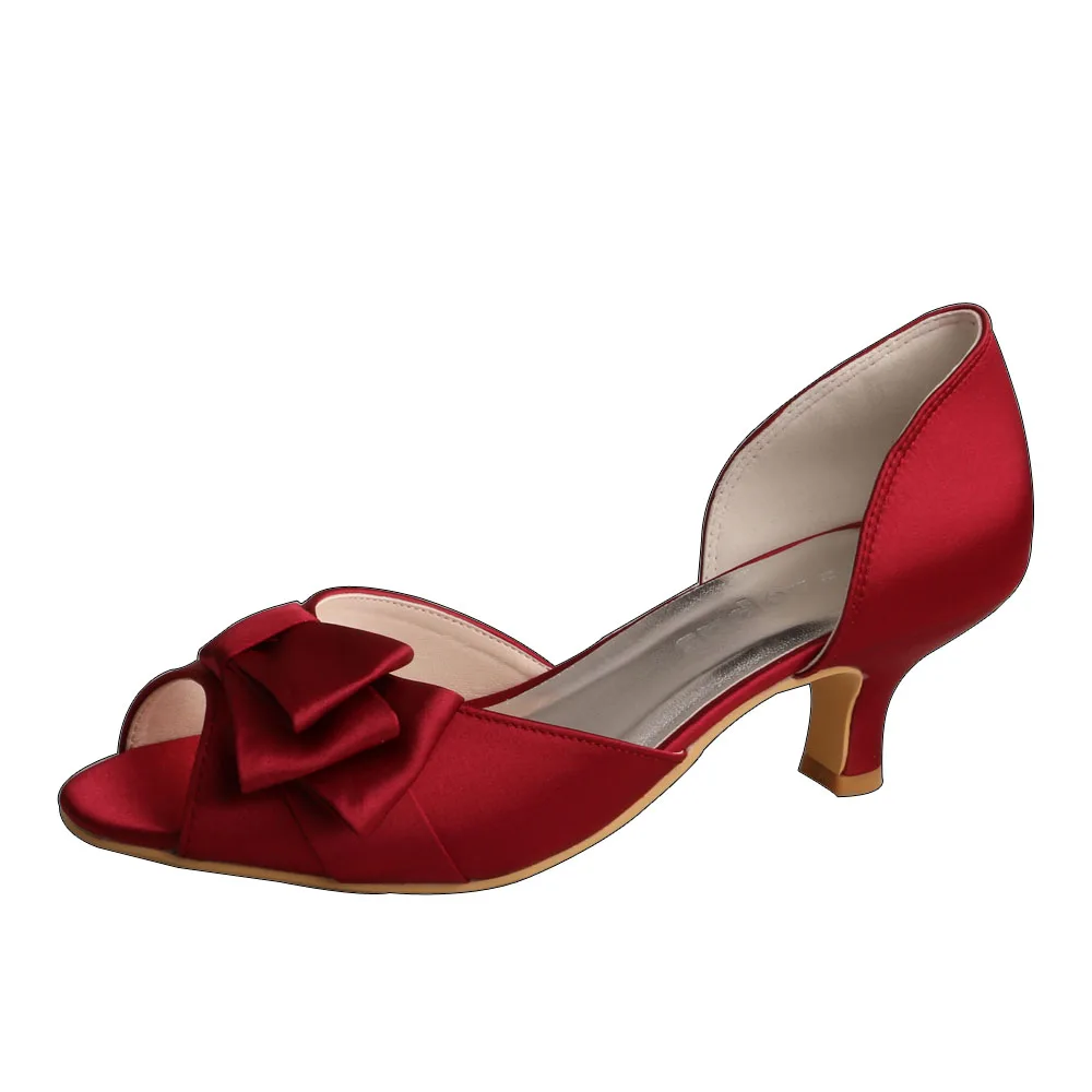 Фирменные туфли винно-красного цвета с открытым носком на низком каблуке; Туфли подружки невесты для женщин - Цвет: wine red