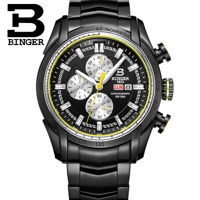 09 No box Подлинная Роскошная швейцарская BINGER Мужская Уличная многофункциональная Сапфировая кожа ремешок Часы Календарь Мстители серия - Цвет: 09 No box