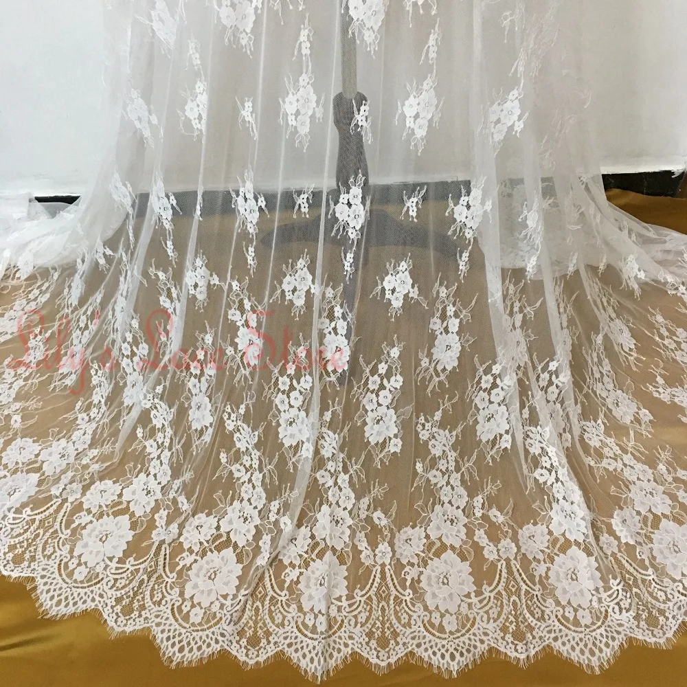 

Hot selling eyelash chantilly lace fabric french lace fabric for wedding dresses ivory