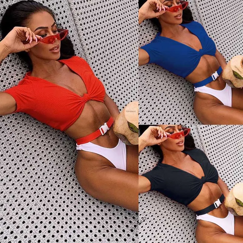 

Women Sport Swimsuit Push Up Pad Swimwear V Deep Sexy Swimming Suit Buckle Bikini Set Beach Bathing Swimwear Bikini Set Swimsuit