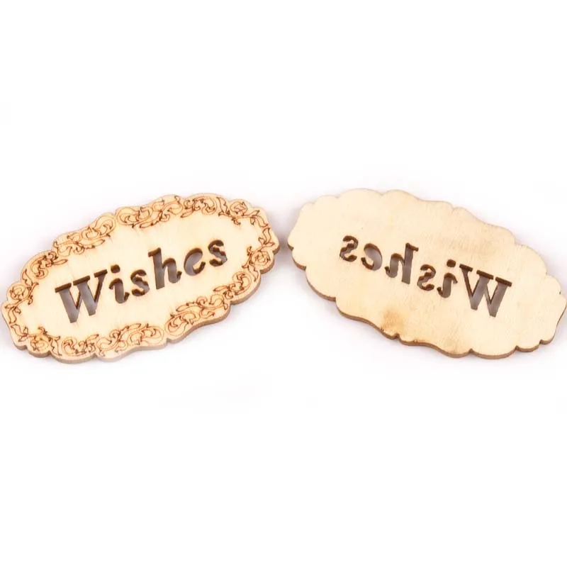 

20Pcs 34x60mm Hollowed "wishes" Diy Wood Crafts Scrapbooking For Embellishments Home Decoration Arts Oval Wooden Ornaments M1788