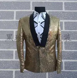 Золото Для мужчин костюмы конструкции Masculino персонализированные Сценические костюмы для певцов Для мужчин блесток Блейзер Одежда для