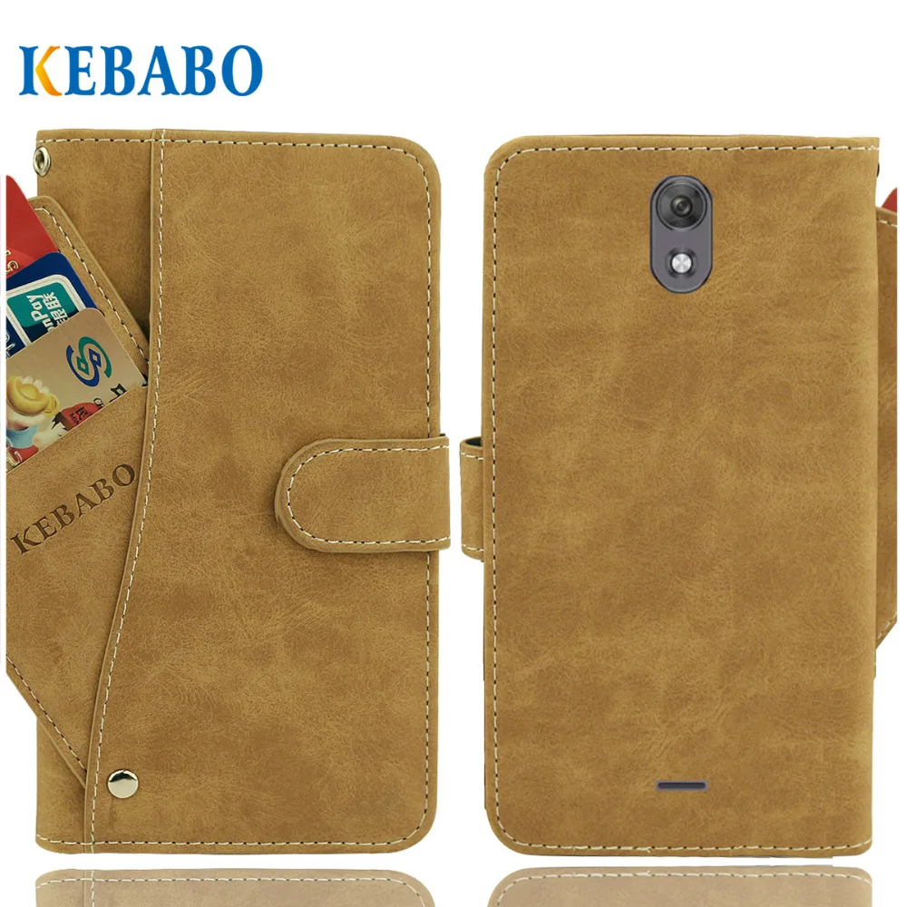 

Vintage Leather Wallet DEXP B350 Case 5" Flip Luxury 3 Front Card Slots Cover Magnet Stand Phone Protective Bags