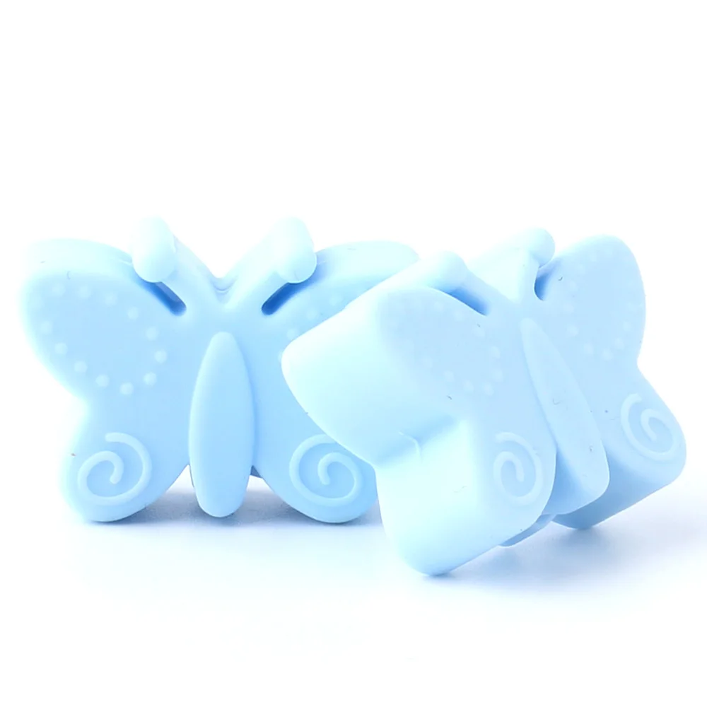 Keep& Grow 10 шт силиконовые бусины в виде бабочек, Детские Прорезыватели для зубов, BPA Free, Детские Прорезыватели, бусы для кормления ребенка, ожерелье, аксессуары - Цвет: 57 Pastel blue