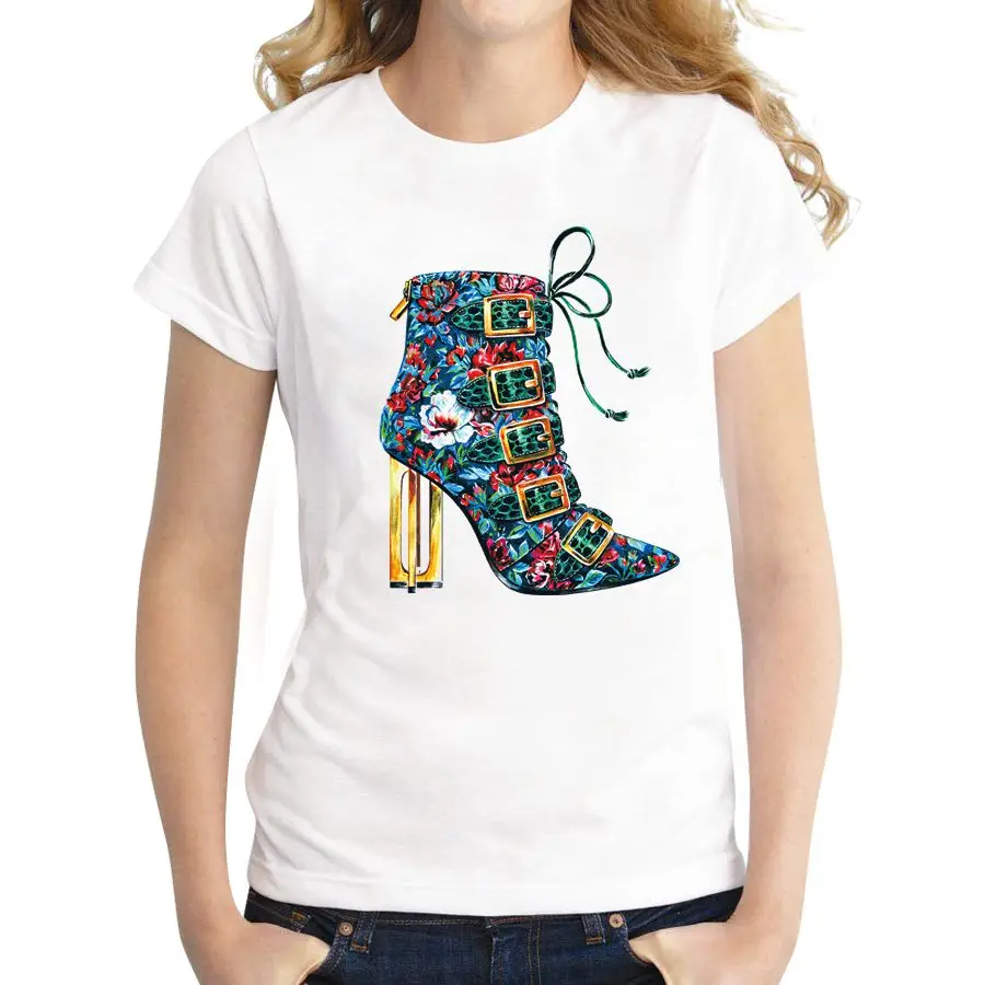 Dance Shoes Printed T Shirt Casual Oversize Loose Casual Fashion Street Style Short Sleeve Female T-