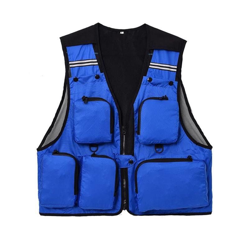 Открытый Рыбалка жилеты с карманами Водонепроницаемый быстросохнущие спасательный жилет v-образным вырезом для нахлыстом жилеты фотографии охотничья куртка жилет - Цвет: Синий