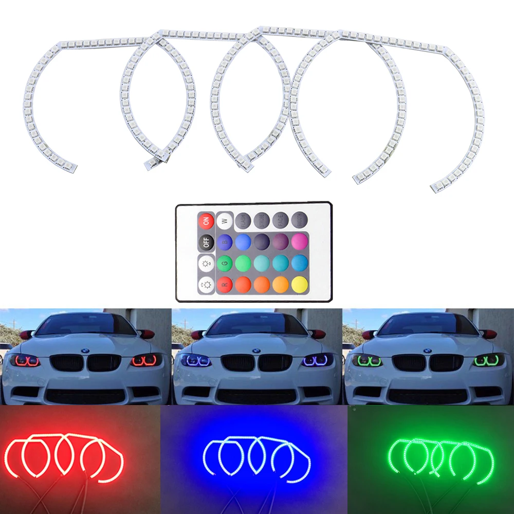 Anelli LED Angel Eyes Per BMW E46 E Altri Modelli - RGB Multicolore, 131mm E 146mm, Con Telecomando, Daytime Running Lights - Foto 12