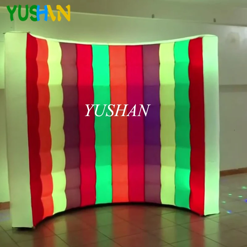 

8ft Rainbow Multi color&White Inflatable Photo booth Wall backdrop with RGB LED strips LED Wall For Christmas Party Decoration