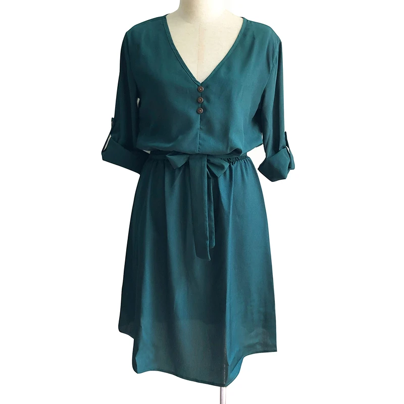 Robe Femme 2019 New Summer Beach Dress Women Sexy Half Sleeve V Neck Chiffon Dress Solid Elegant Office Mini Dresses Vestidos
