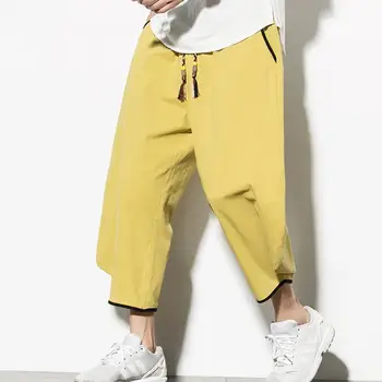 

Sinicism Store Man Linen Ankle-Length Trouser Men Casual Wide-Legged Bloomers Summer 2019 Male Traditional Nepal Trousers S-5XL