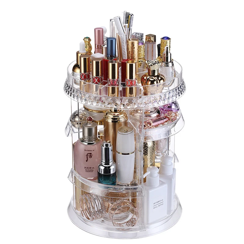 

Fashion 360-Degree Rotatable Makeup Organizer With Drawer Makeup Brush Holder Jewelry Case Cosmetic Storage Box Drop shipping