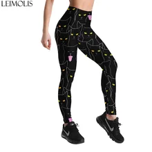 LEIMOLIS, 3D принт, мультфильм, Черный кот, harajuku, готика, сексуальные, размера плюс, высокая талия, пуш-ап, леггинсы для фитнеса, тренировки, женские штаны