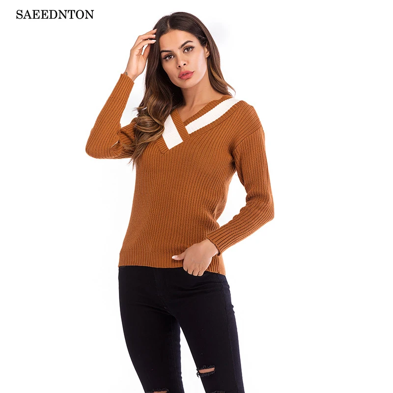 2018 New V Neck Collar Cross Knitted Winter Sweater Women Fashion Long