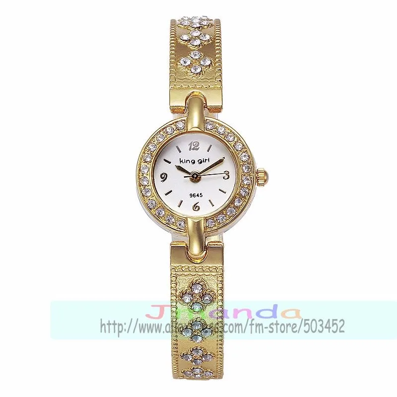 100pcs/lot king girl-9645 round dial fashion lady bracelet watch wrap quartz elegance crystal watch wholesale stylish wristwatch