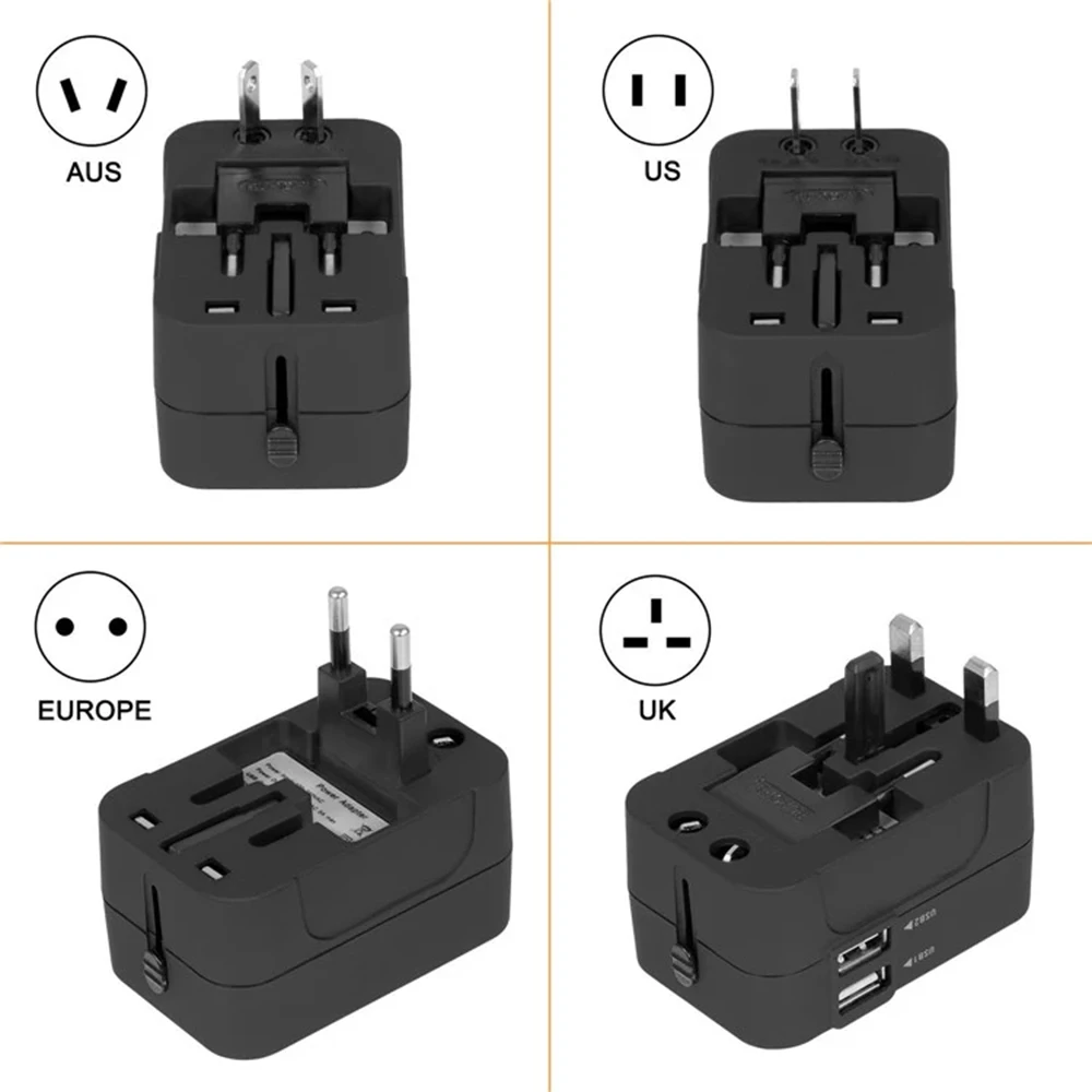 Универсальный дорожный переходник по всему миру стеновое AC USA EU UK AU Мощность переходник с двойной зарядка через usb Порты все в одном телефоне Зарядное устройство