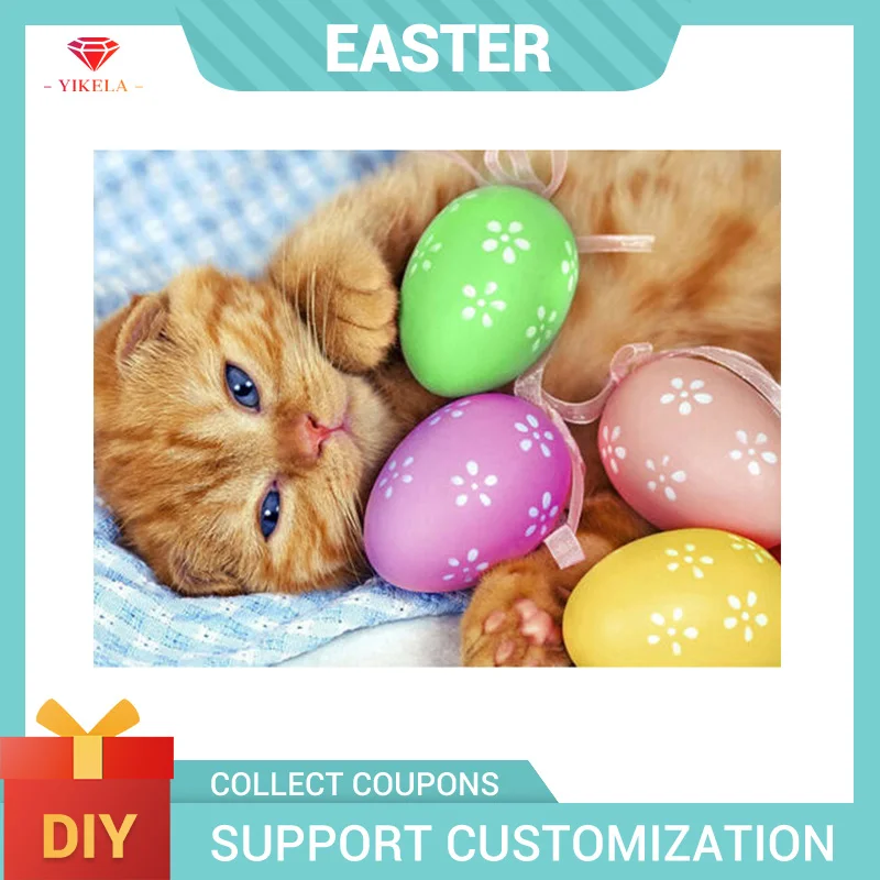 

YIKELA 5D Diy Diamond Painting Easter Cat Egg Full Square Religious Mosaic Wall Painting Needlework Decoration DIY Festival Gift