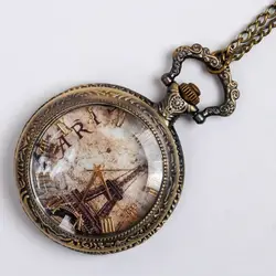 Новый стиль Большой Винтаж Эйфелева и triunf arch Paris карманные часы цепочки и ожерелья Винтаж старая мода модные женские украшения