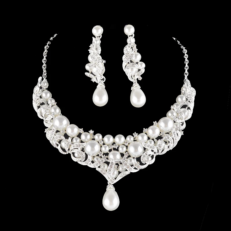 High quality Koreal glass Pearl crystal Jewelry Sets bridal Wedding