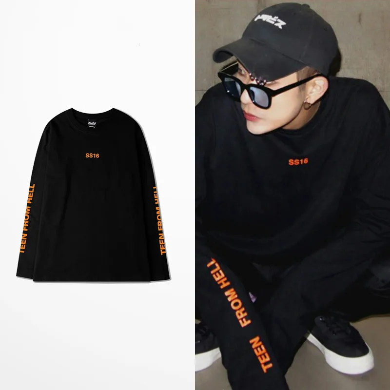 

Ss16 T Shirt Men Korea Vintage Orange Harajuku Letter Oversize Long Sleeve Tee Hip Hop Streetwear Skateboard Homme T-shirt