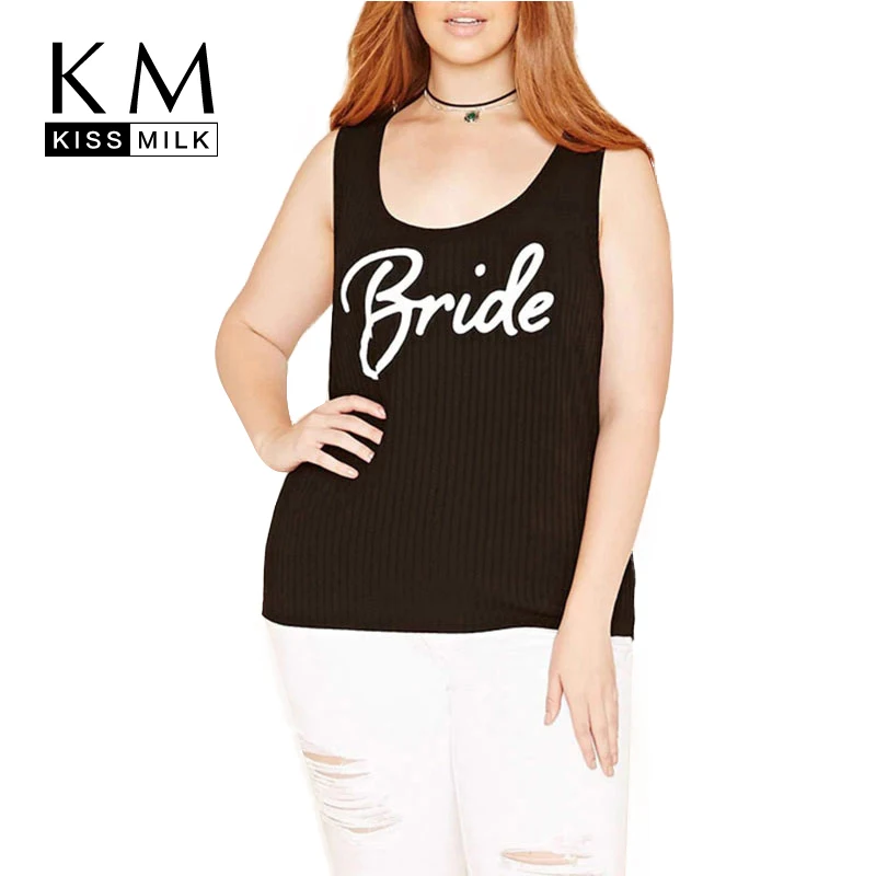 

Kissmilk Plus Size New Fashion Women Square Collar Off Shoulder Slim Letter Print Big Size Tank Tee Sexy Vest 3XL 4XL 5XL 6XL