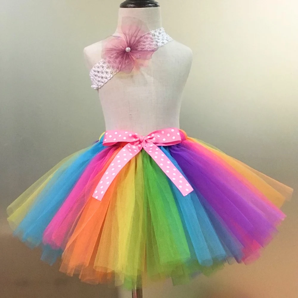 Arcobaleno Tutu Gonne Neonate Gonne di Tulle Balletto di Danza Pettiskirt  tutù con Polka Dots Bow e la Fascia Set Kids Party gonne - AliExpress