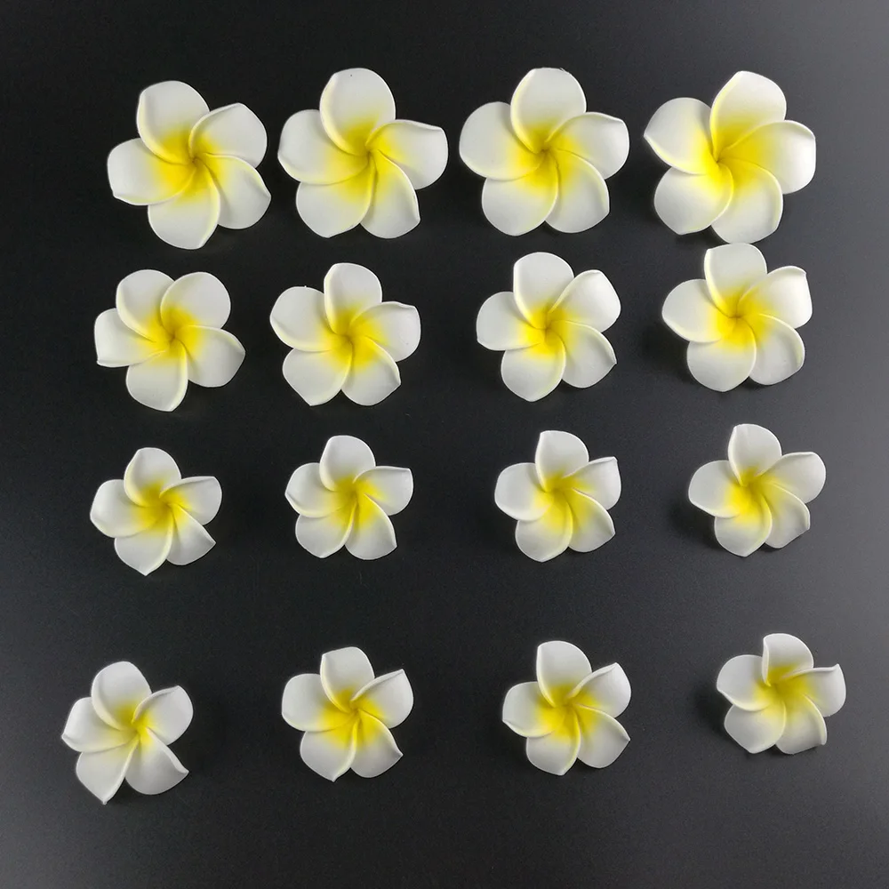 50Pcs Big 6cm Plumeria Hawaiian Foam Frangipani Flower Artificial Silk