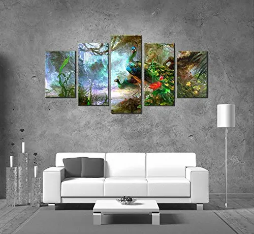 5 панелей синего павлина|canvas art|wall artbeautiful birds paintings |