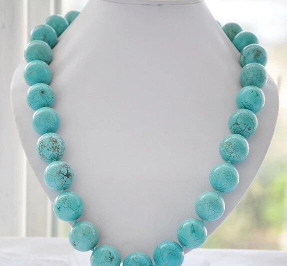 

FREE SHIPPING>>>@@ > N2874 Big 20mm round blue turquoise bead necklace 24inch