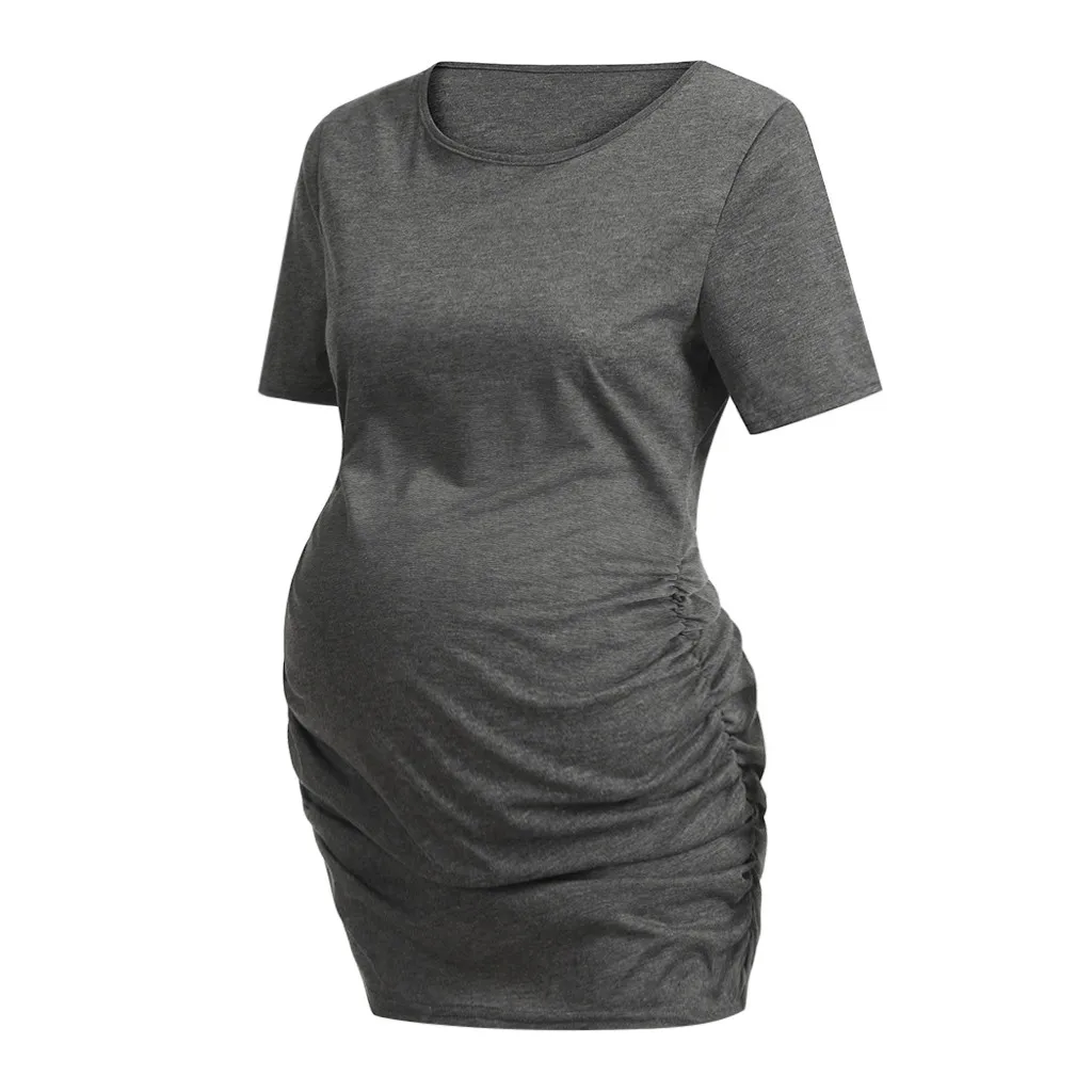 Модная одежда для беременных мам, женская одежда для беременных со сплошным коротким рукавом, хлопковая повседневная одежда с круглым вырезом, блузка для фотосессий - Цвет: Серый