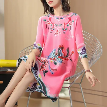 

Vintage Print Dress Female Elegant O-Neck Dresses 2019 Summer Fashion Casual New