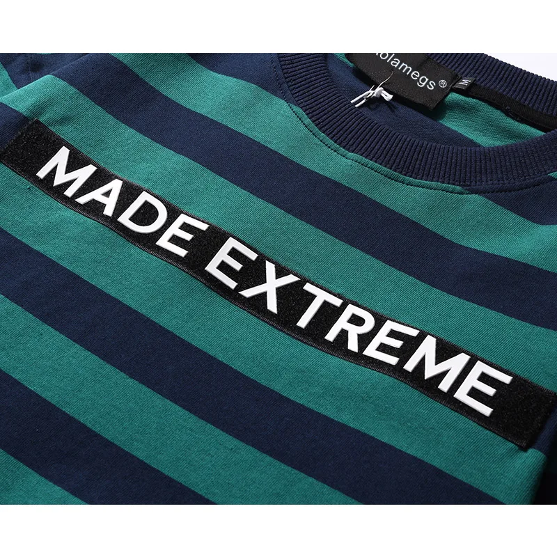 Men T Shirt Streetwear Striped Print O Neck Summer Tops